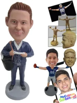 Custom Bobblehead Mail Carrier Wearing Jacket with A Bag Over His Shoulder - Careers & Professionals