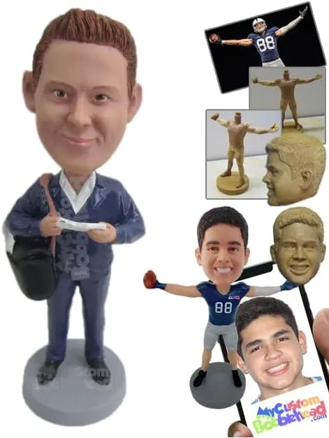 Custom Bobblehead Mail Carrier Wearing Jacket with A Bag Over His Shoulder - Careers & Professionals