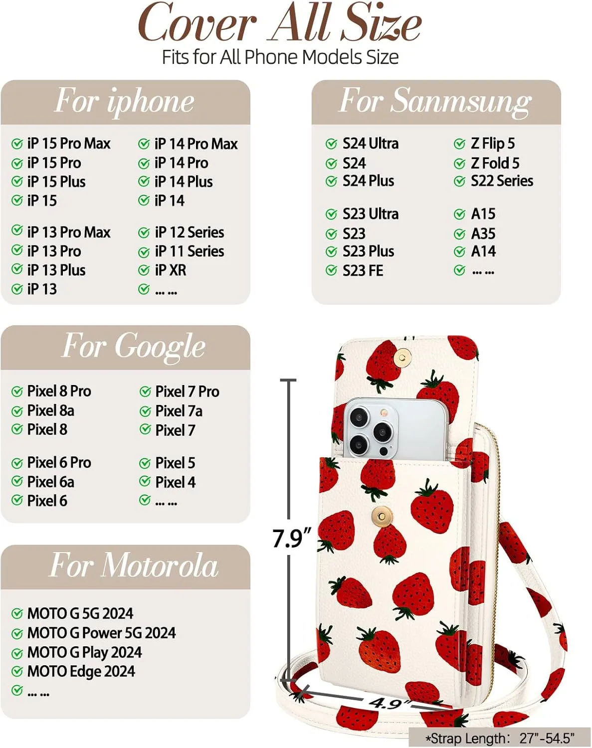 Cute Crossbody Purse Cell Phone Bags for Women - Leather Cellphone Wallet Purse with Adjustable Shoulder Rope