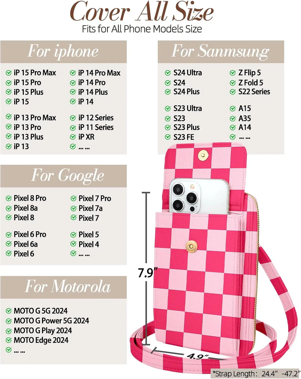 Cute Crossbody Purse Cell Phone Bags for Women - Leather Cellphone Wallet Purse with Handle Rope and Adjustable Shoulder Rope