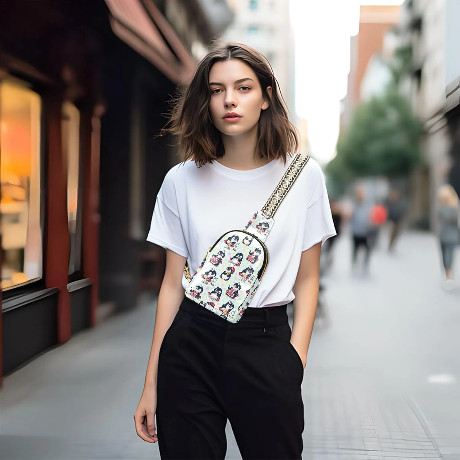 Cute Penguins Trendy Crossbody Bag Fashion Waist Packs Cooking Animal Cross Body Leather Chest Bag for Women Fanny Pack Travel Outdoor Crossbody Phone Bag