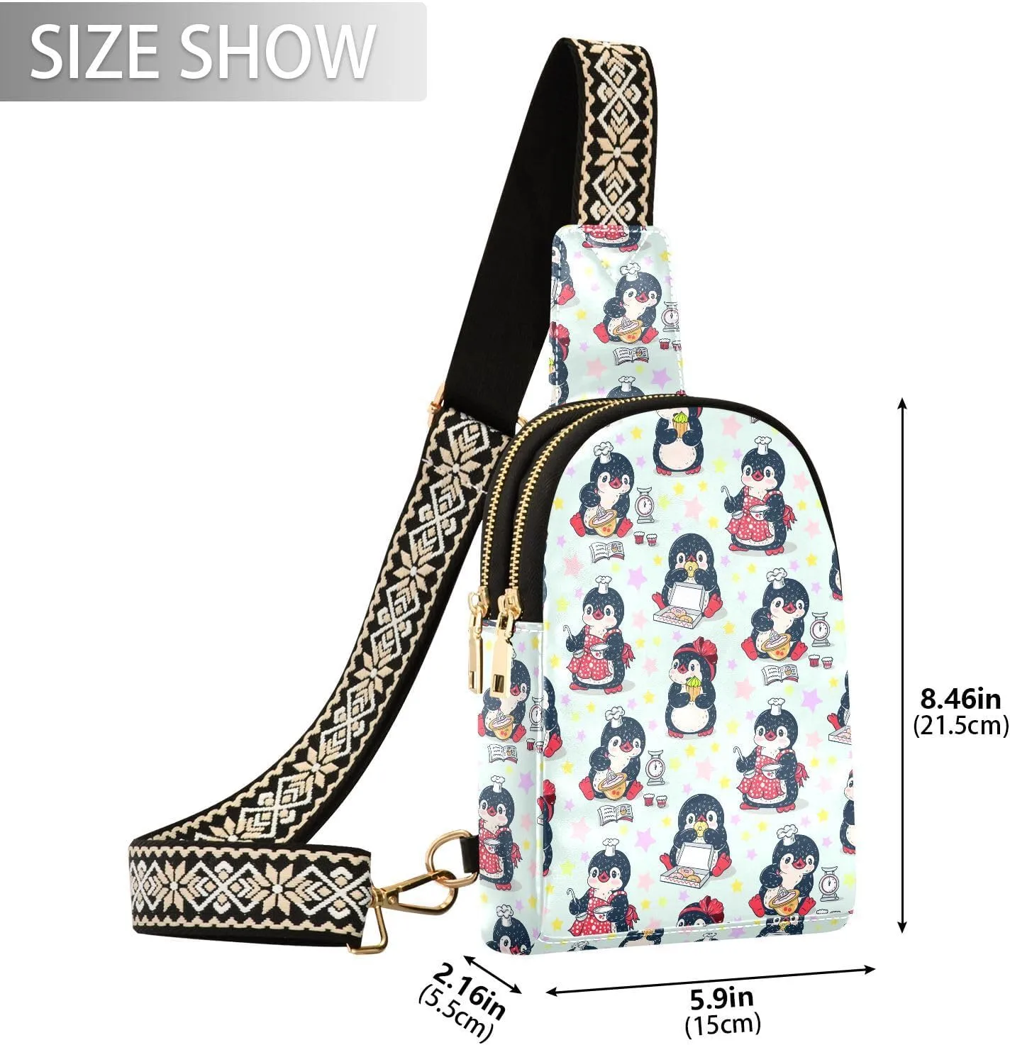 Cute Penguins Trendy Crossbody Bag Fashion Waist Packs Cooking Animal Cross Body Leather Chest Bag for Women Fanny Pack Travel Outdoor Crossbody Phone Bag