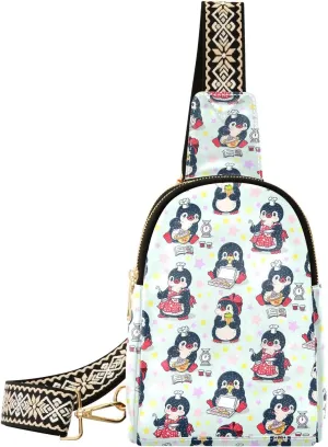 Cute Penguins Trendy Crossbody Bag Fashion Waist Packs Cooking Animal Cross Body Leather Chest Bag for Women Fanny Pack Travel Outdoor Crossbody Phone Bag