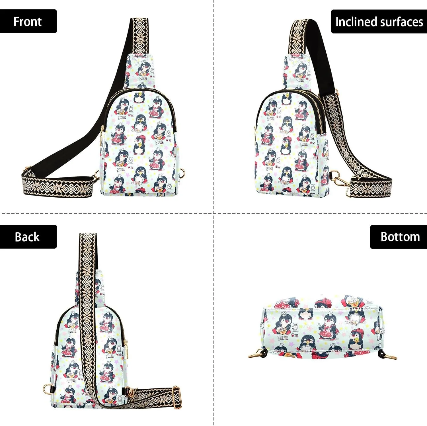 Cute Penguins Trendy Crossbody Bag Fashion Waist Packs Cooking Animal Cross Body Leather Chest Bag for Women Fanny Pack Travel Outdoor Crossbody Phone Bag