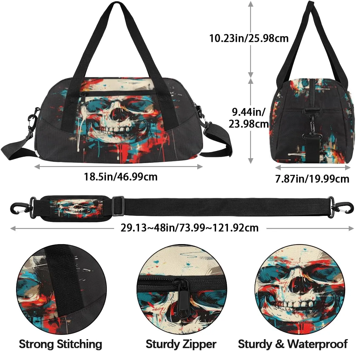 Cute Skull Kids Duffle Bag Boys Girls Small Sport Dance Gym Bag for Overnight Travel Weekender Carry On
