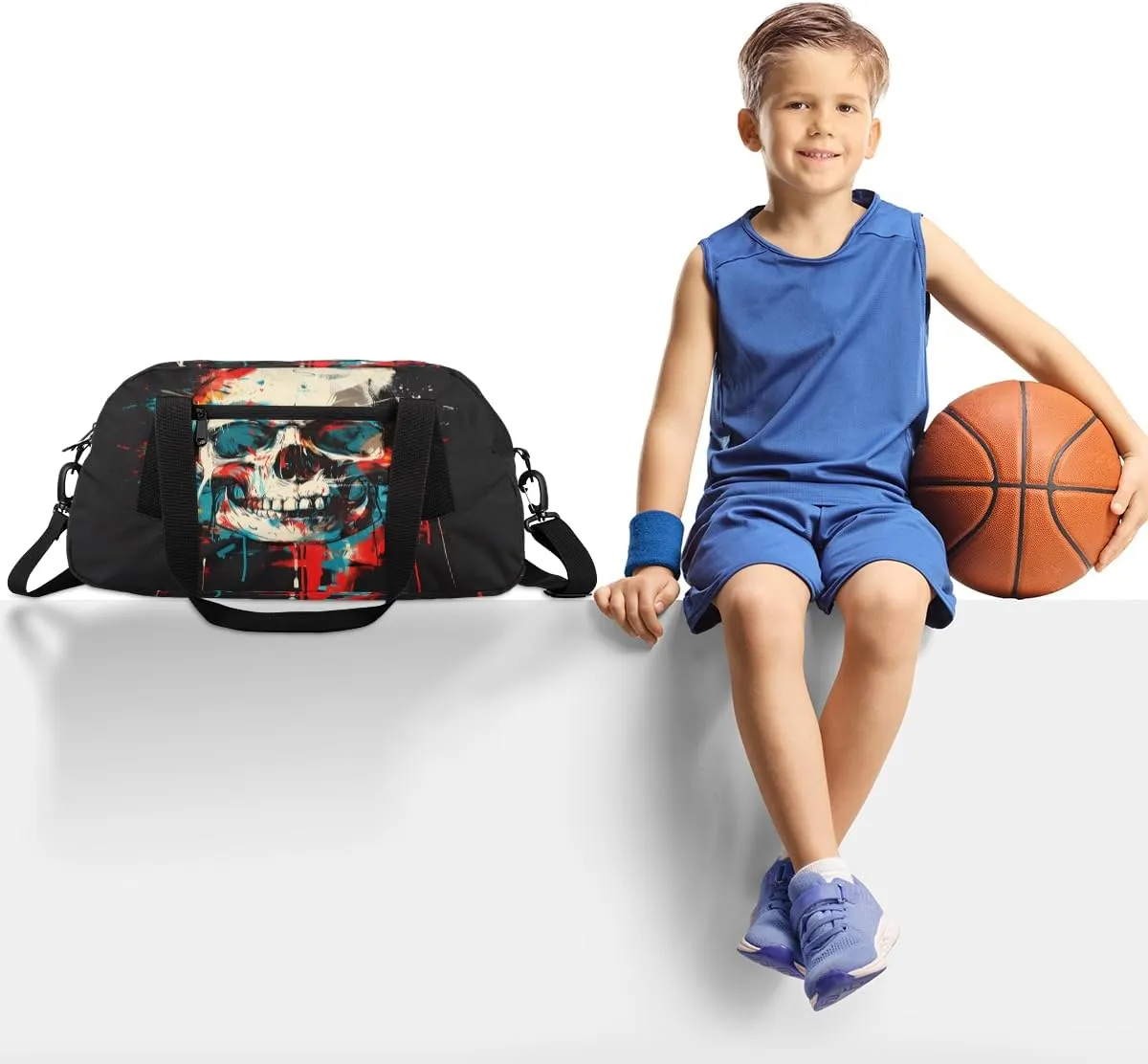 Cute Skull Kids Duffle Bag Boys Girls Small Sport Dance Gym Bag for Overnight Travel Weekender Carry On