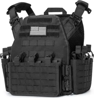CVLIFE Tactical Quick Release Airsoft Vest with MOLLE System - Large Capacity, Weight Vest, Adjustable, Breathable - Black
