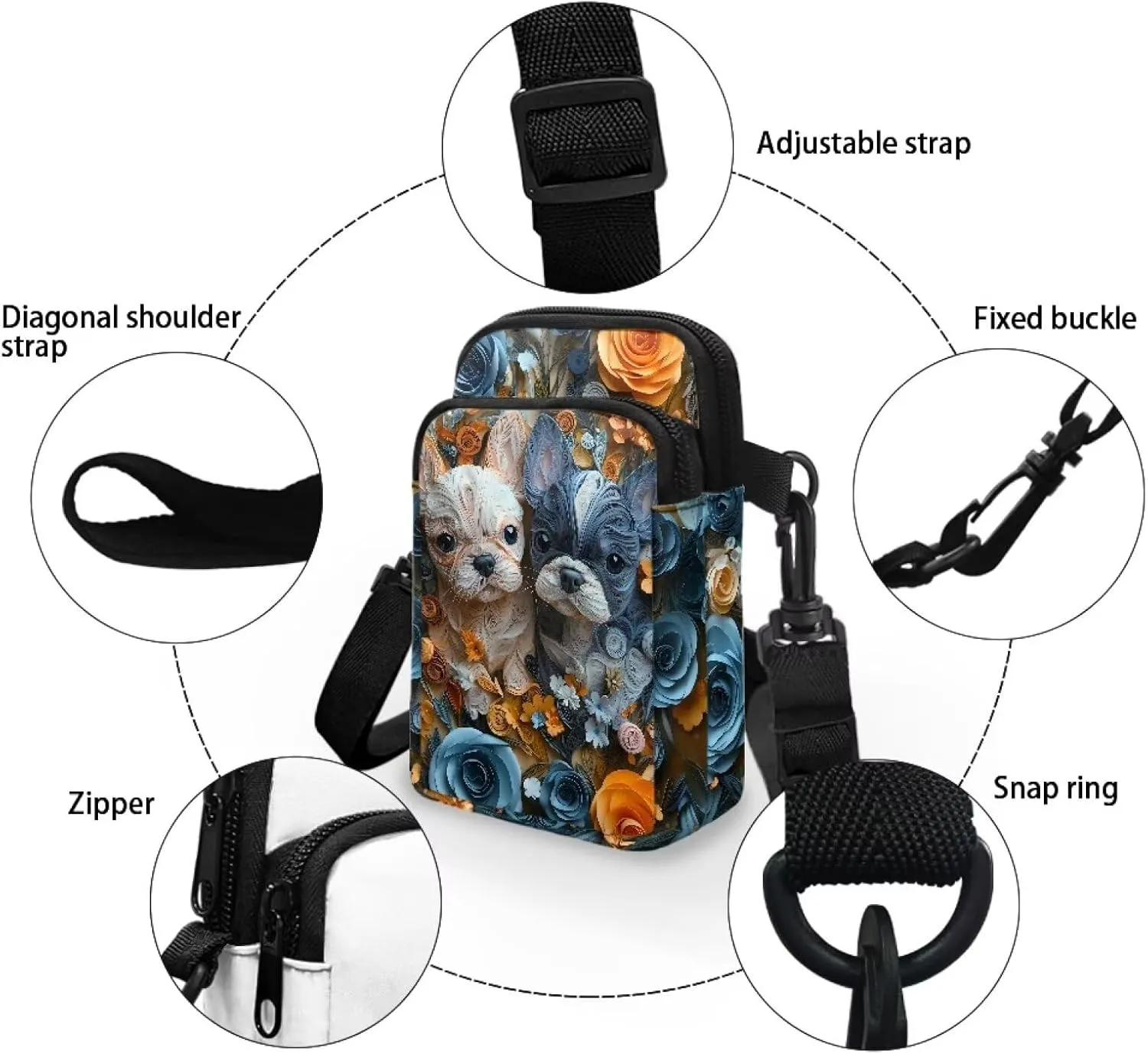 Dachshund Small Crossbody Bag for Women, Jamaica Flag Mini Cell Phone Purse, Bird Dinosaur Portable Shoulder Handbag
