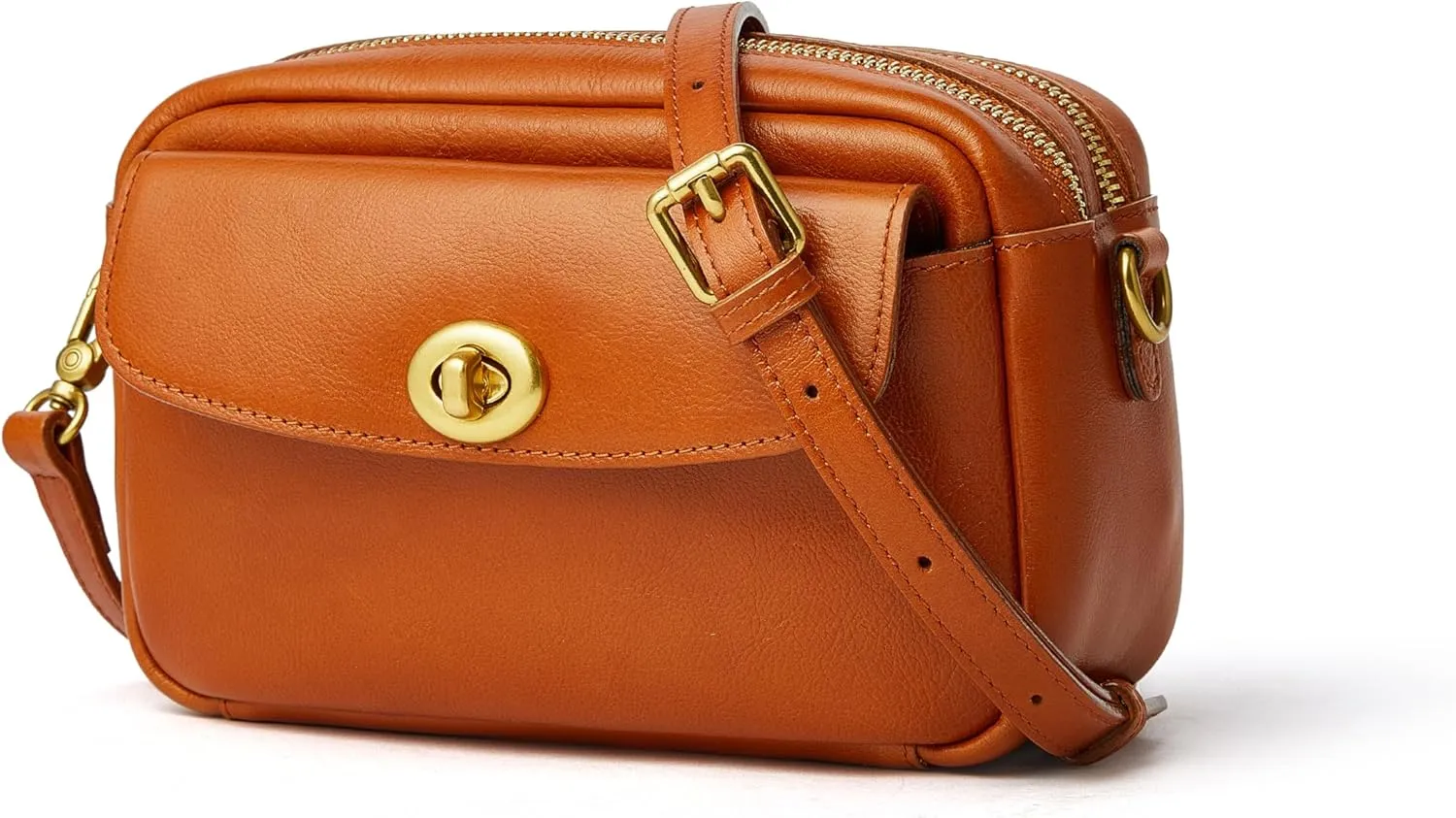 DAILANDO Small Genuine Leather Crossbody Bag for Women Vintage 2 Zipper Shoulder Camera Purse With Twist Lock