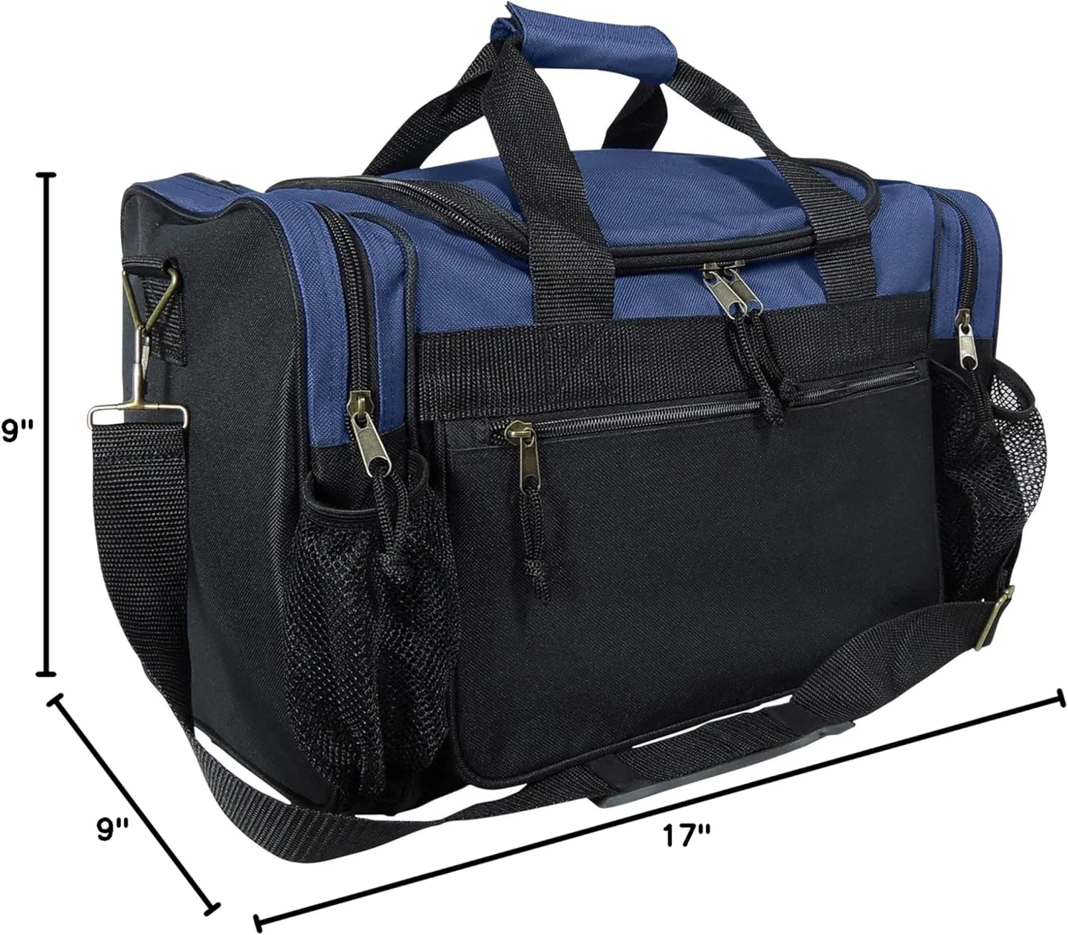 DALIX 17" Duffle Bag Dual Front Mesh Pockets (Black Gold Gray Dark Green Navy Blue Maroon Royal Blue Orange Pink Purple Red White