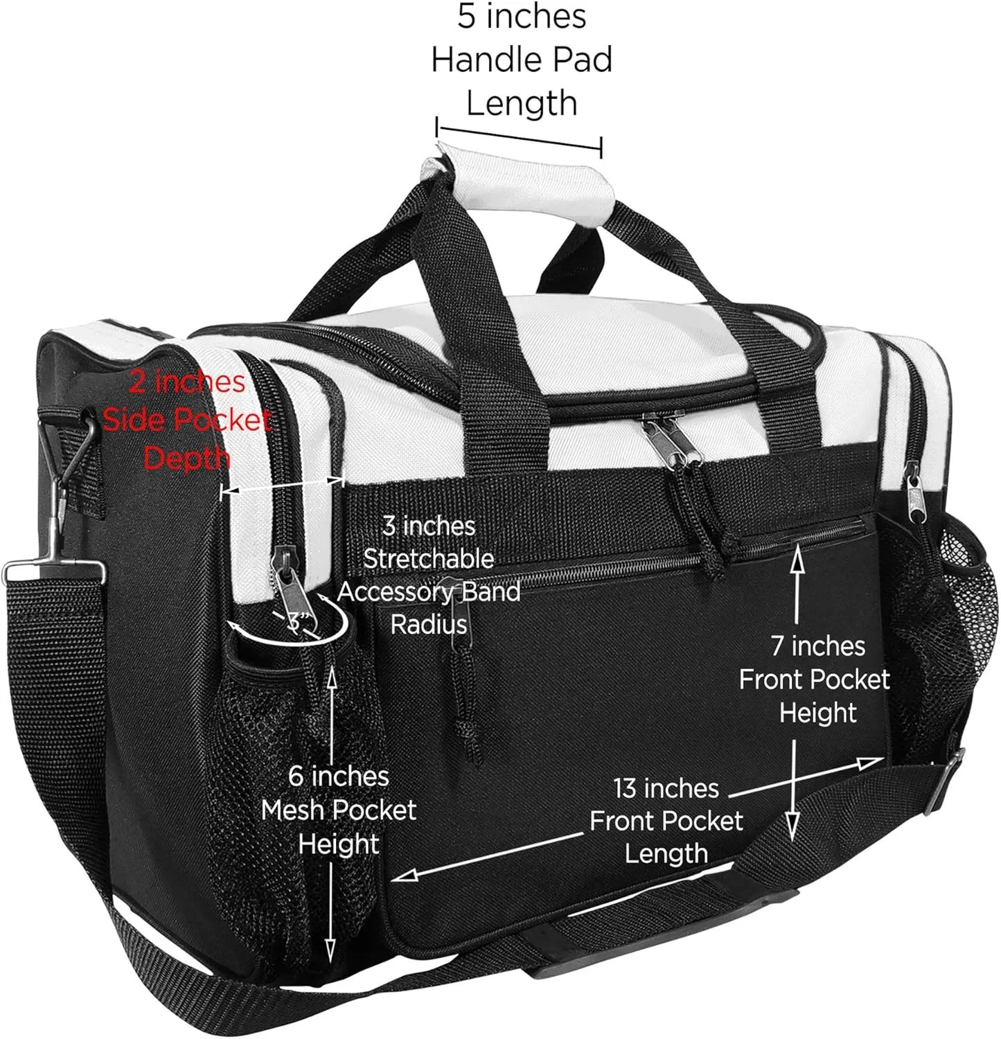DALIX 17" Duffle Bag Dual Front Mesh Pockets (Black Gold Gray Dark Green Navy Blue Maroon Royal Blue Orange Pink Purple Red White