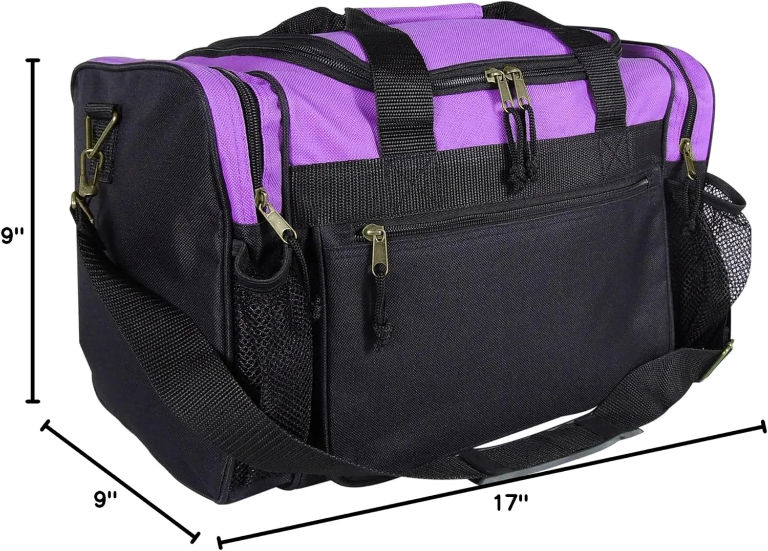 DALIX 17" Duffle Bag Dual Front Mesh Pockets (Black Gold Gray Dark Green Navy Blue Maroon Royal Blue Orange Pink Purple Red White
