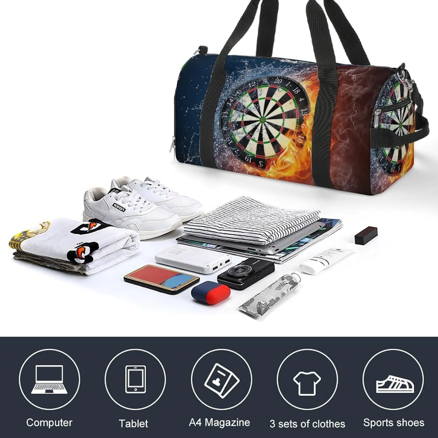 Dart Board Target Ice Fire Art A Fitness Bag with Large Storage Space Is Suitable for Portable Outdoor Use