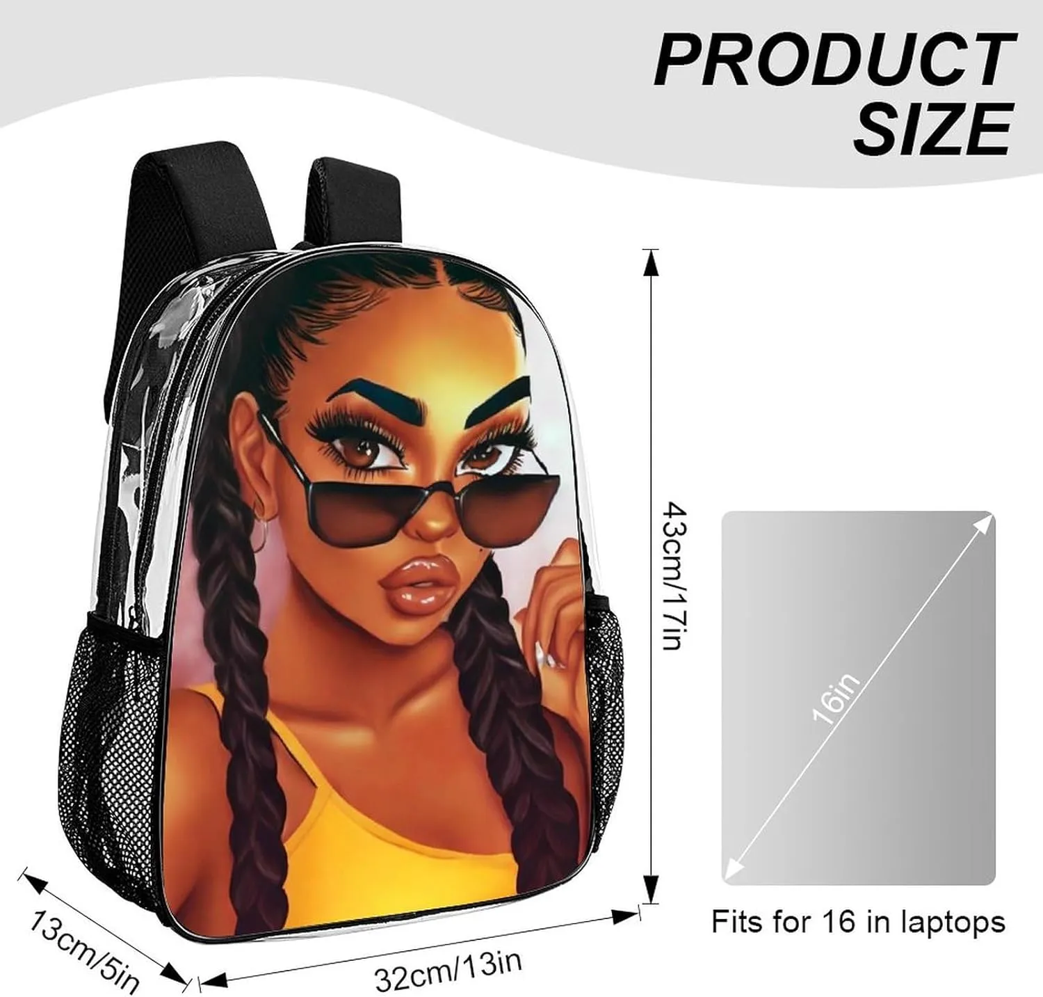 Daypack Backpack Anti-Theft Multipurpose Big Capacity Bookbag - Abstract Fashion Black Women Art African American Women Art Business Computer Bag Transparent Bag