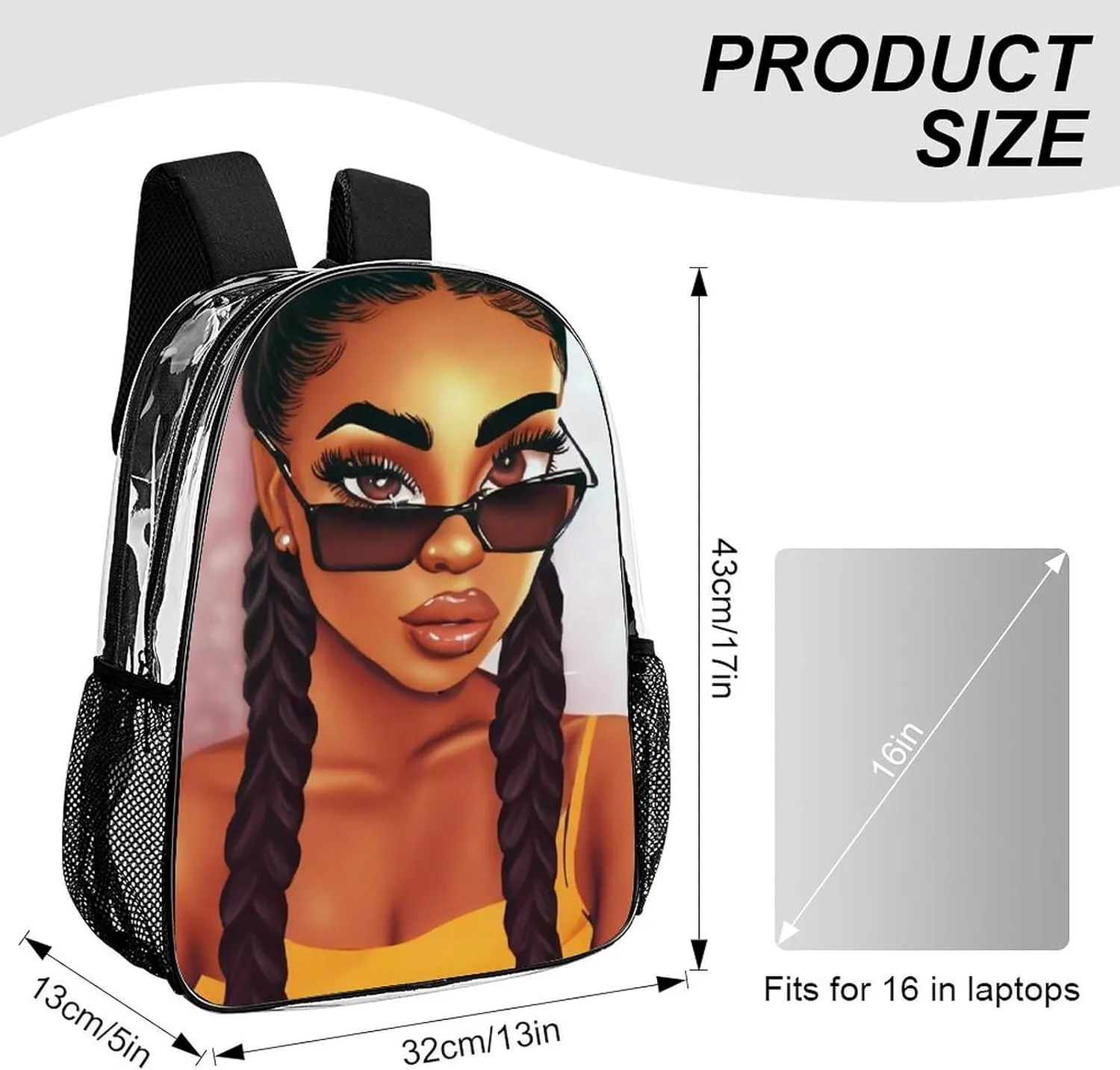 Daypack Backpack Multipurpose Anti-Theft Large Capacity Bookbag - Abstract Fashion Black Women Art African American Women Art Travel Hiking & Camping Rucksack Transparent Bag
