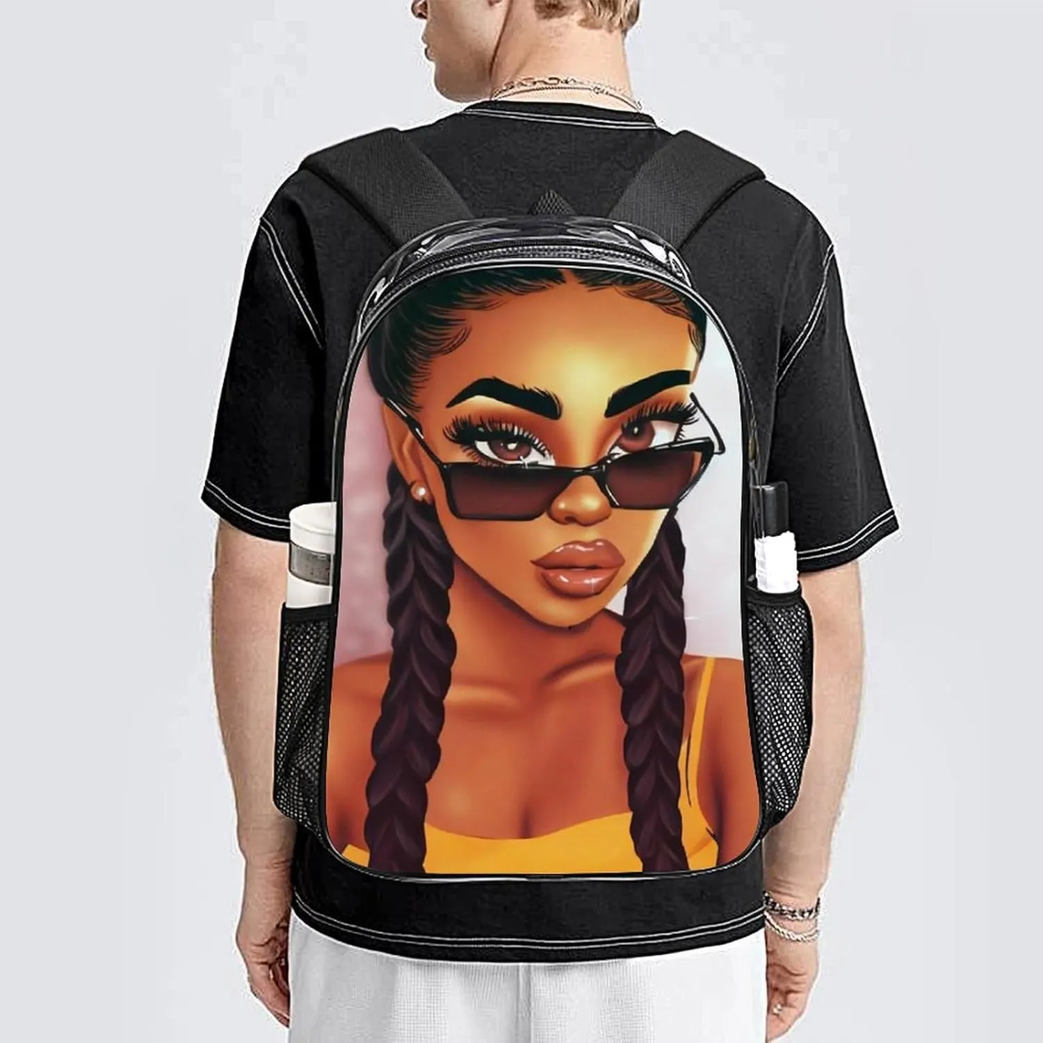 Daypack Backpack Multipurpose Anti-Theft Large Capacity Bookbag - Abstract Fashion Black Women Art African American Women Art Travel Hiking & Camping Rucksack Transparent Bag