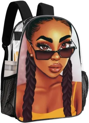 Daypack Backpack Multipurpose Anti-Theft Large Capacity Bookbag - Abstract Fashion Black Women Art African American Women Art Travel Hiking & Camping Rucksack Transparent Bag