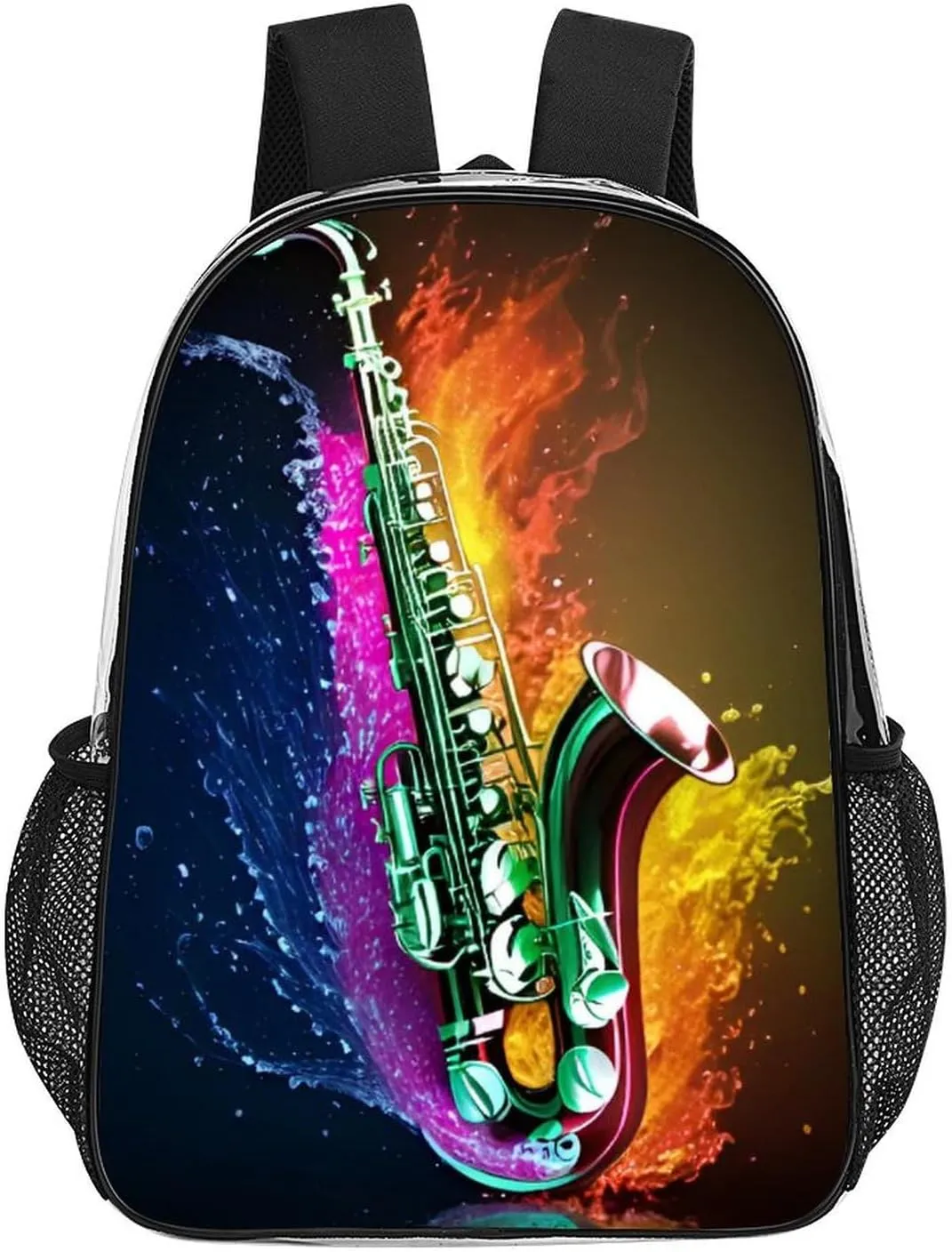 Daypack Bookbag Anti-Theft Multipurpose Large Capacity Bookbag - Saxophone In Fire And Water Art Travel Hiking & Camping Rucksack Transparent Bag