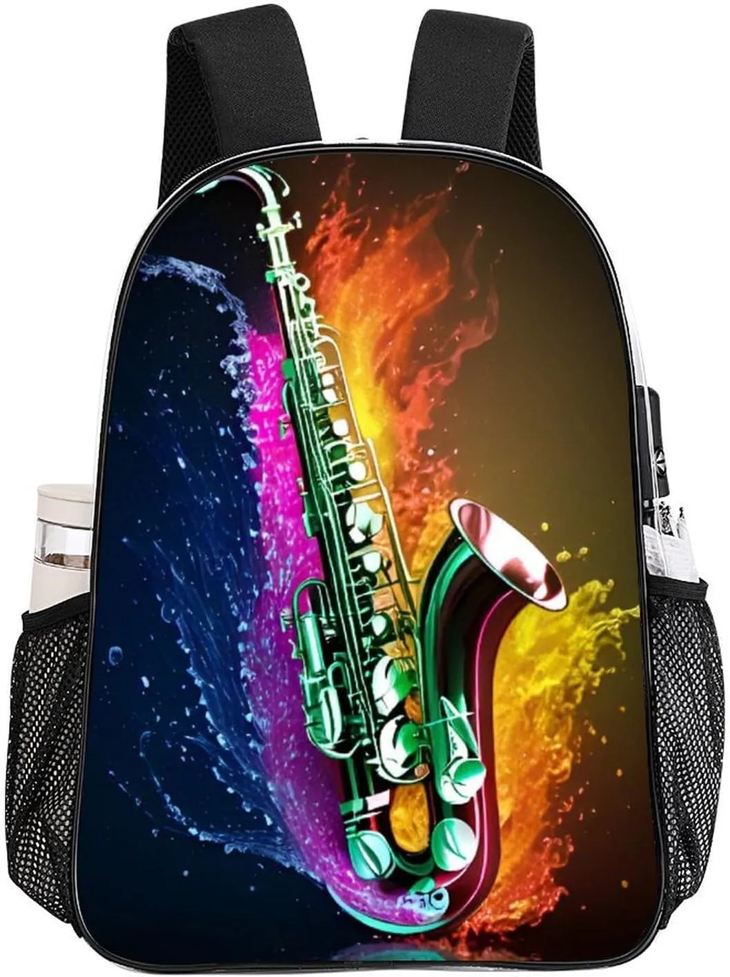 Daypack Bookbag Anti-Theft Multipurpose Large Capacity Bookbag - Saxophone In Fire And Water Art Travel Hiking & Camping Rucksack Transparent Bag