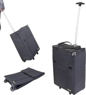 dbest products Smart Cart Shopper Tote Bag Women Teacher Wheeled Roller Quilted Collapsible Grocery Shopping Rolling Trolley, Black