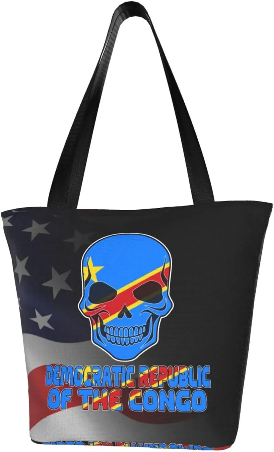 Democratic Republic Of The Congo Flag Skull Fashion Shoulder Bag Large Capacity For Man Or Woman