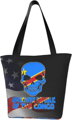 Democratic Republic Of The Congo Flag Skull Fashion Shoulder Bag Large Capacity For Man Or Woman