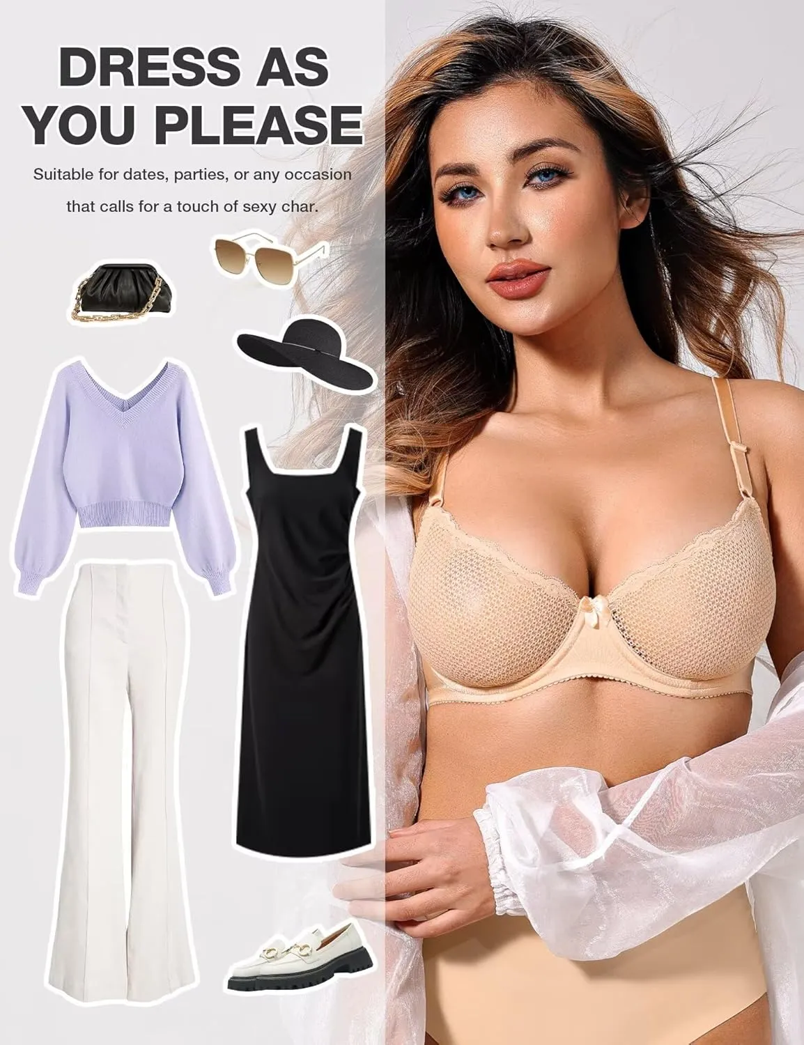 Deyllo Women's Sexy Lace Balconette Bra See Through Demi Unlined Bras Mesh Sheer Underwire