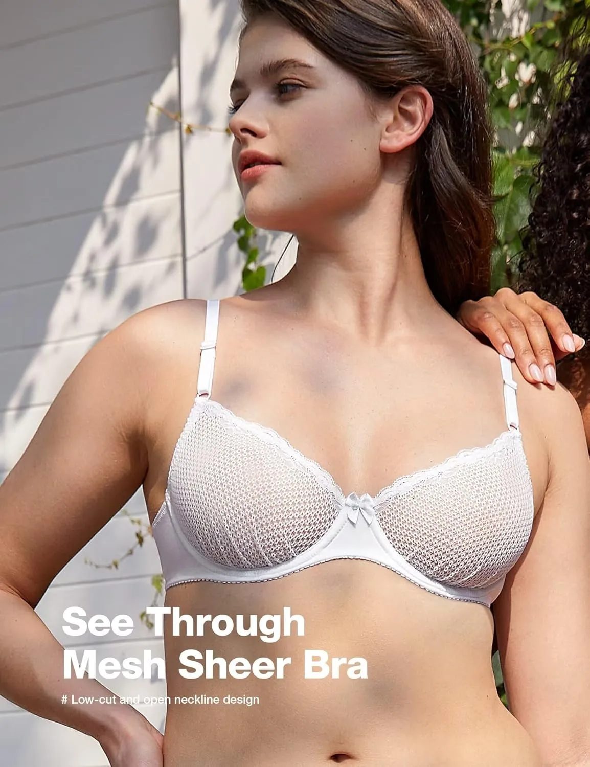 Deyllo Women's Sexy Lace Balconette Bra See Through Demi Unlined Bras Mesh Sheer Underwire