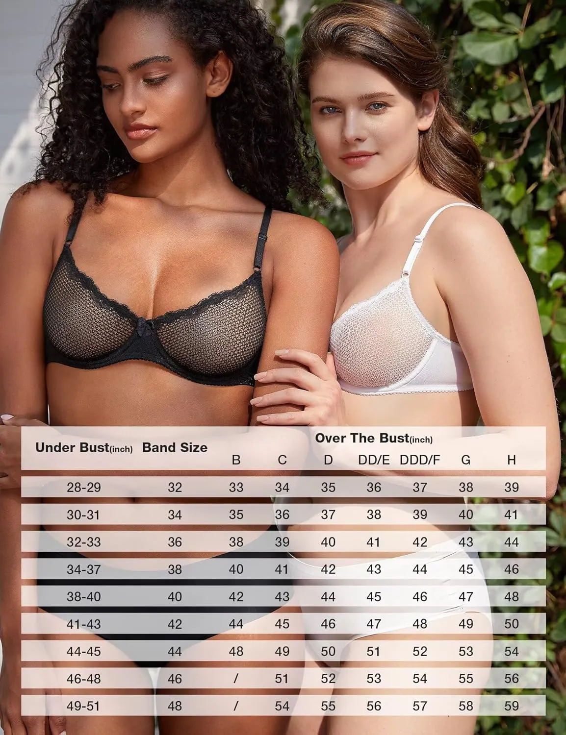 Deyllo Women's Sexy Lace Balconette Bra See Through Demi Unlined Bras Mesh Sheer Underwire