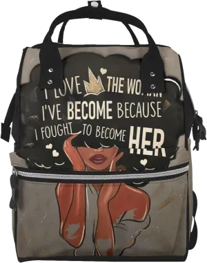 Diaper Bag Backpack, African Women Backpack, Spend the Night Bags for women, Gifts for Black Women, Art Bags for Supplies