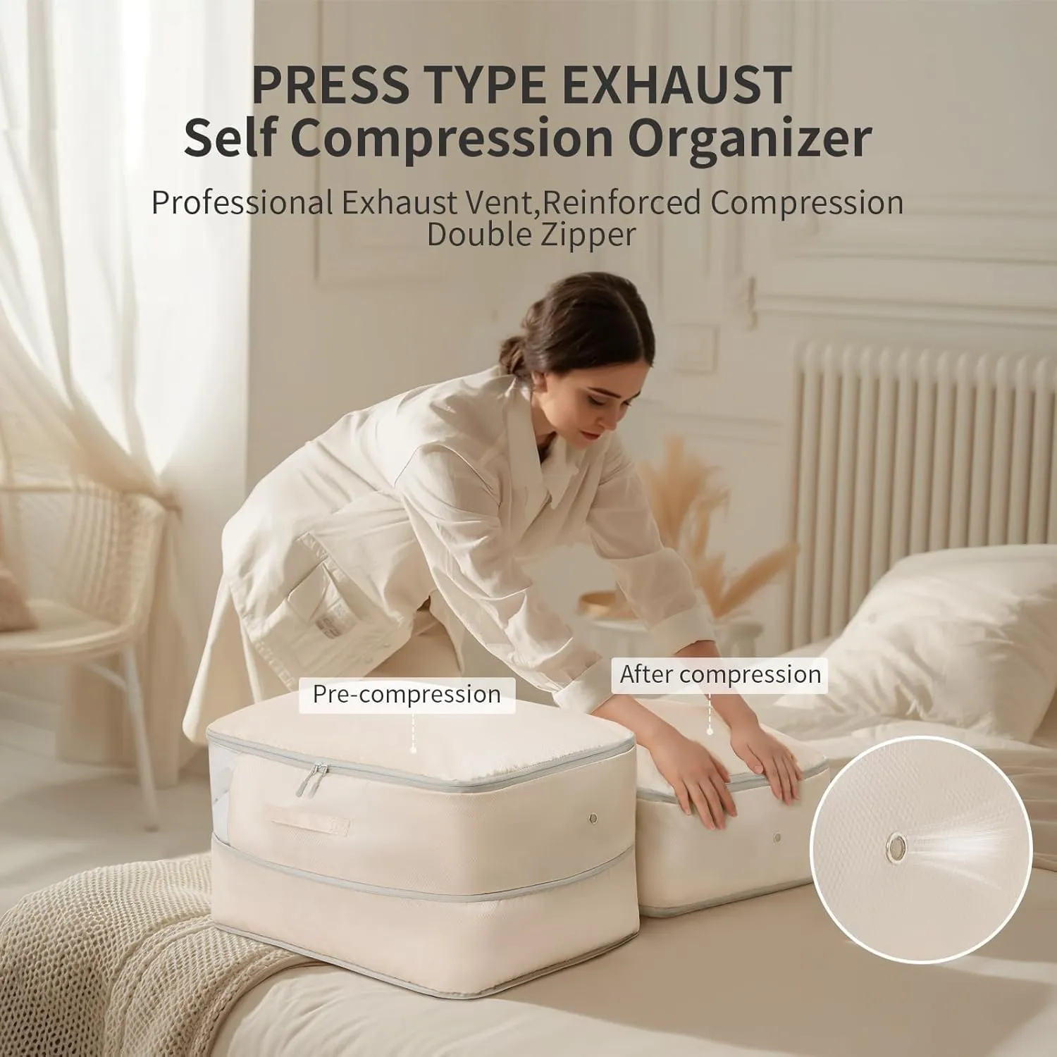 DIMJ Comforter Storage Bag 4 Pack - Blanket Storage Organizer Compression Bags, Large Capacity Ultra Space Saving Self Compression Organize for Bedding, Pillow, Duvet, Sheet Storage with Zipper Window