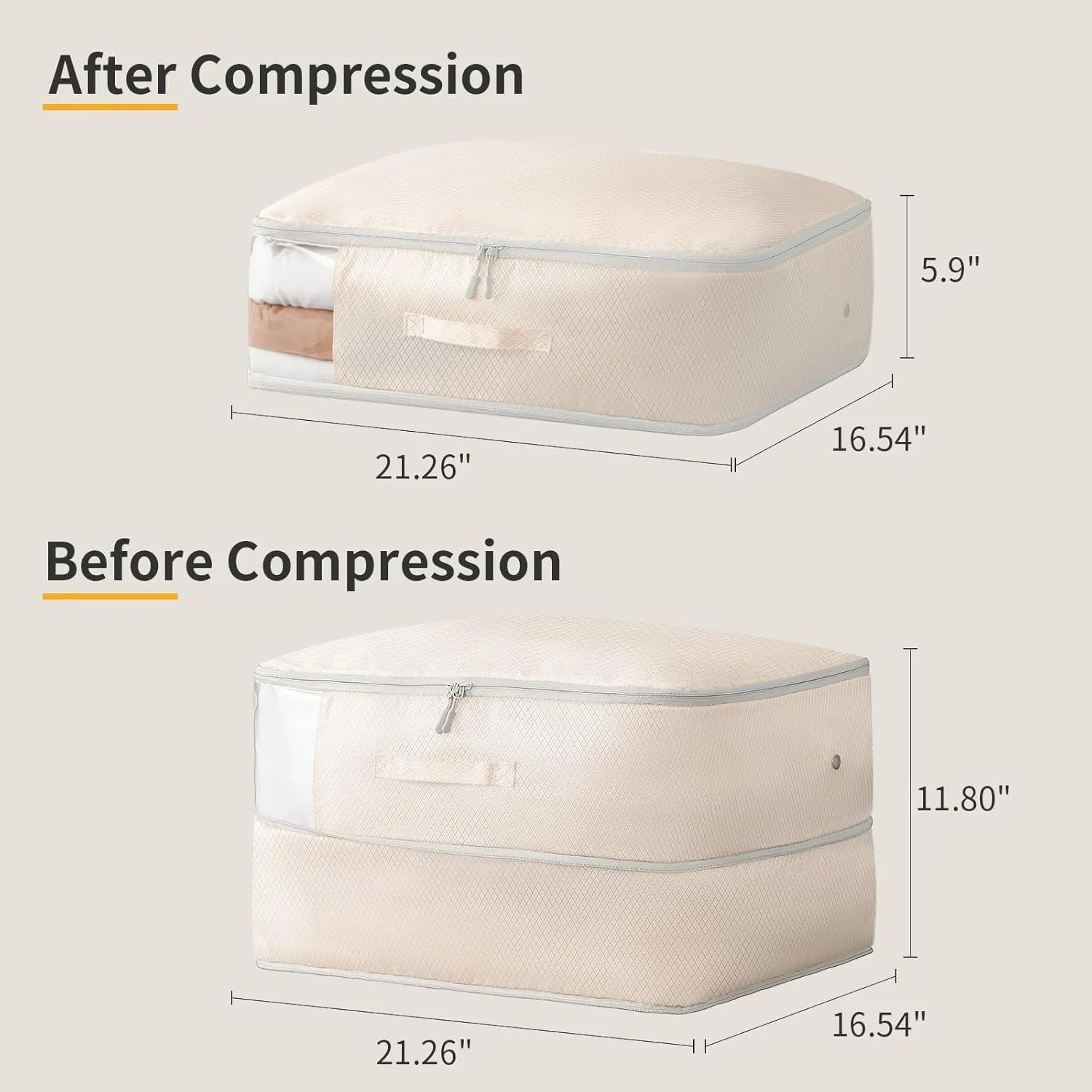 DIMJ Comforter Storage Bag 4 Pack - Blanket Storage Organizer Compression Bags, Large Capacity Ultra Space Saving Self Compression Organize for Bedding, Pillow, Duvet, Sheet Storage with Zipper Window