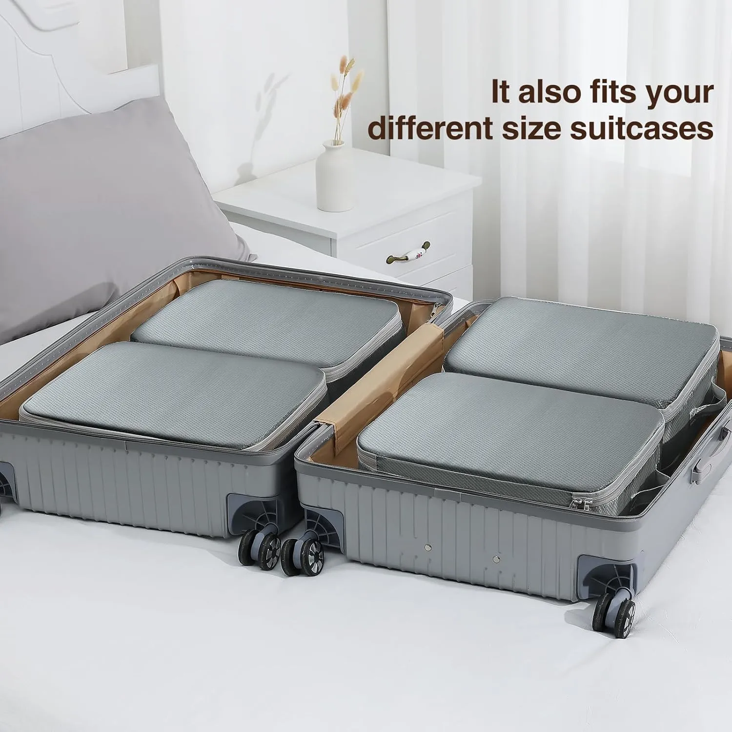 DIMJ Compression Storage Bags 8 Pack, 19L Clothes Storage Organizer for Blanket, Sweater, Closet, Sheet Storage Organizer Compression Packing Cubes for Sheet Bedding Toys Storage with Zipper(Gray)