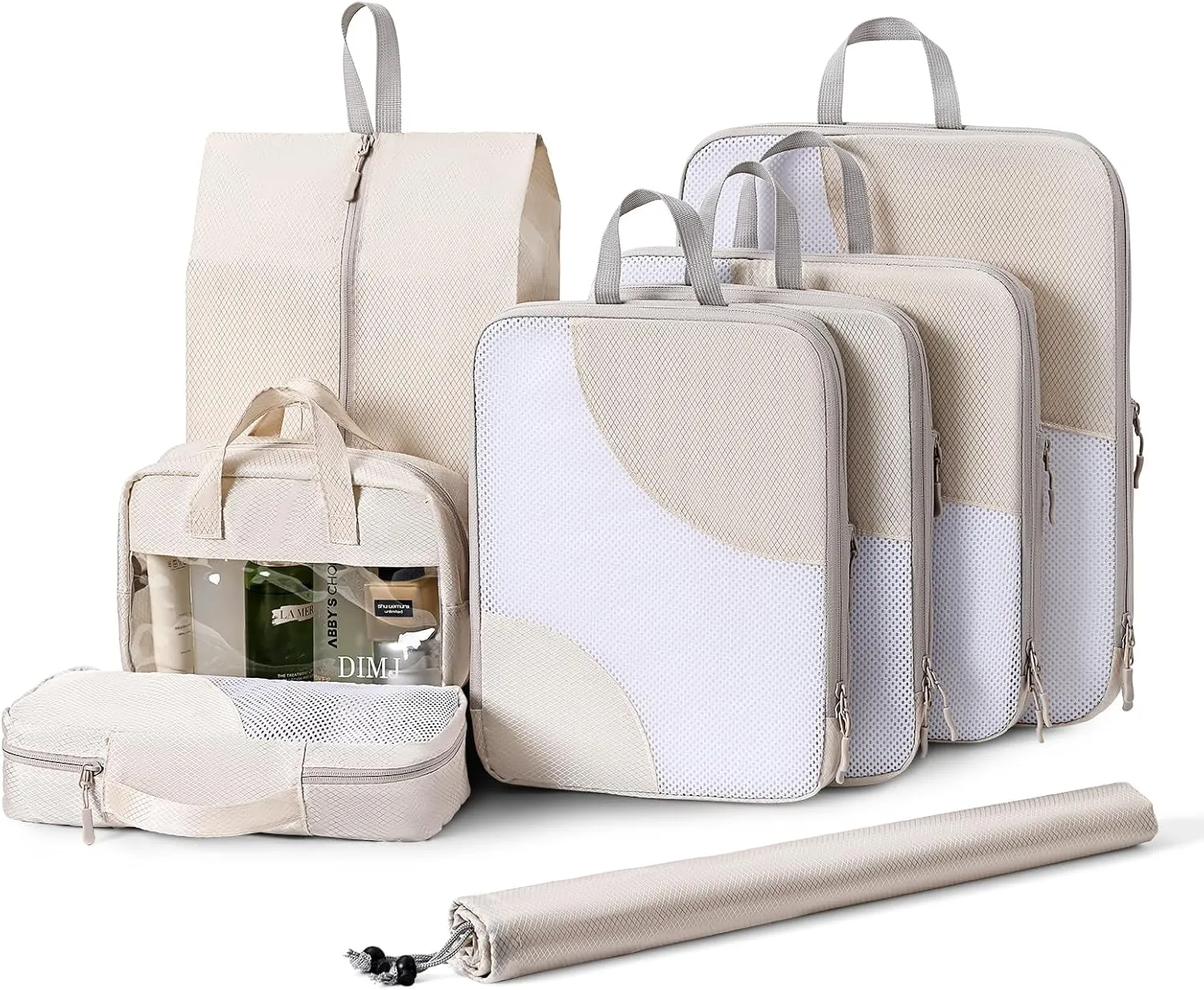 DIMJ Lightweight Compression Packing Cubes for Travel - 8 Pack with Transparent Window Wash Bag & Sock Bag