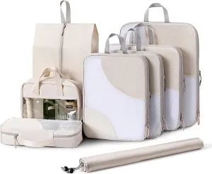 DIMJ Lightweight Compression Packing Cubes for Travel - 8 Pack with Transparent Window Wash Bag & Sock Bag
