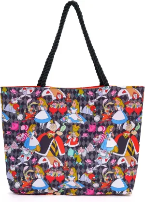 Disney Tote Alice in Wonderland Queen Hearts Cheshire Cat Mad Hatter Print Bag