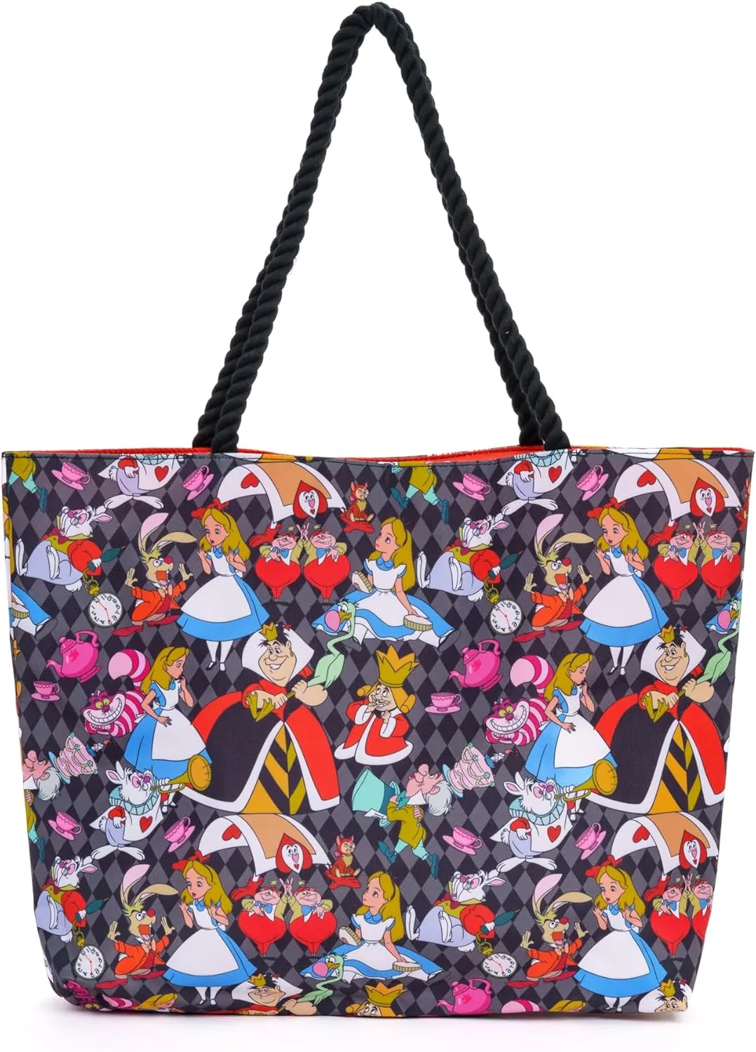 Disney Tote Alice in Wonderland Queen Hearts Cheshire Cat Mad Hatter Print Bag