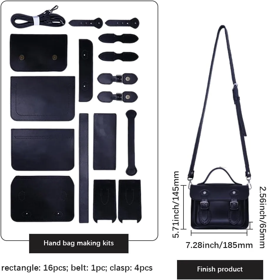 DIY Pu Leather Bag Kit Black Stitch Crossbody Bag Kit Shoulder Bag Knitting Crochet Making Supplies All Materials Kits Sewing Set with Instruction for Women Craft Handicraft Gift Beginners