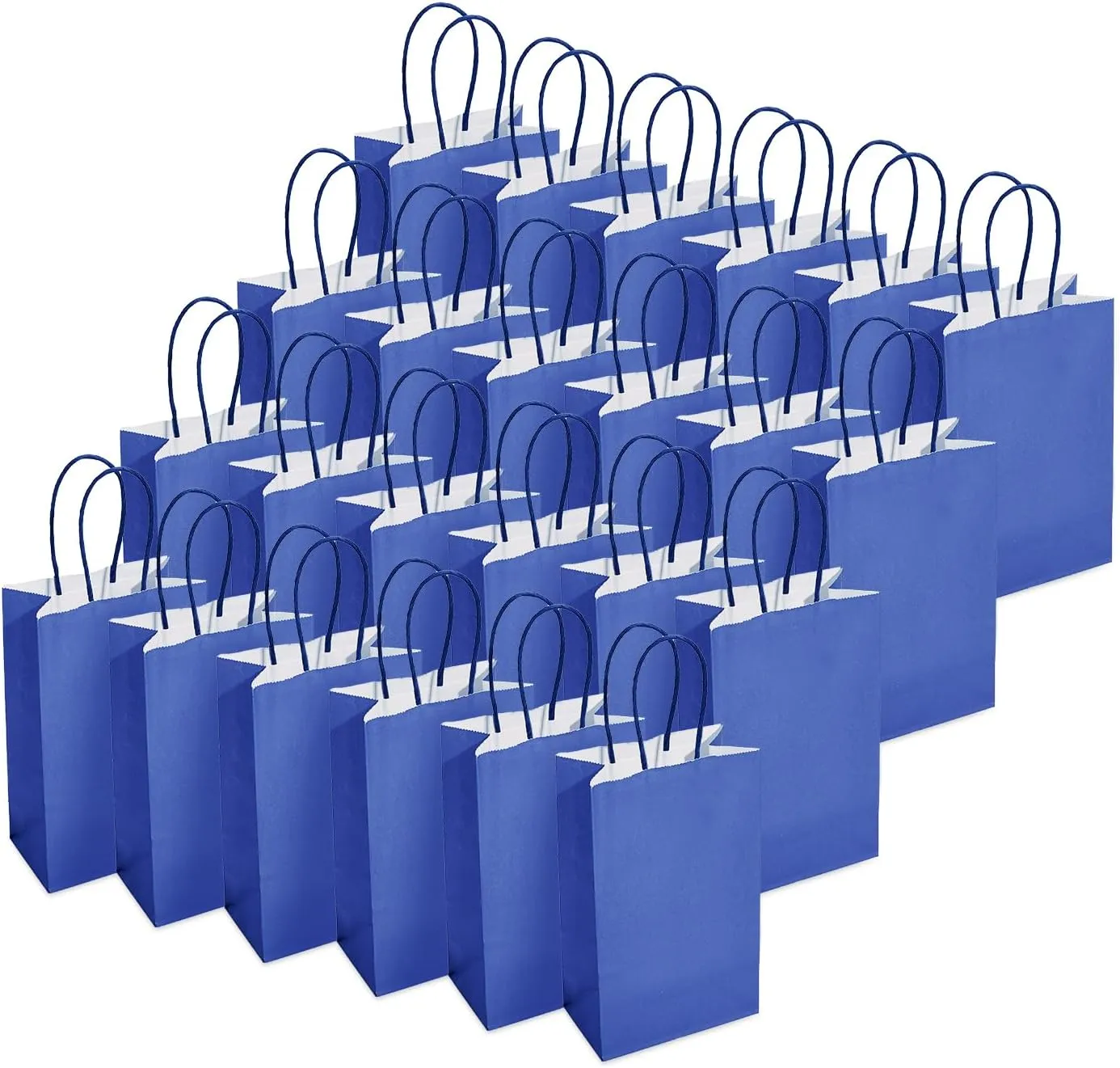DjinnGlory 100 Pack Small Navy Paper Gift Bags with Handles (Nautic Blue) 9x5.5x3.15 Inch for Boutiques, Weddings, Graduations, Men's Birthdays, Kid's Party Favors