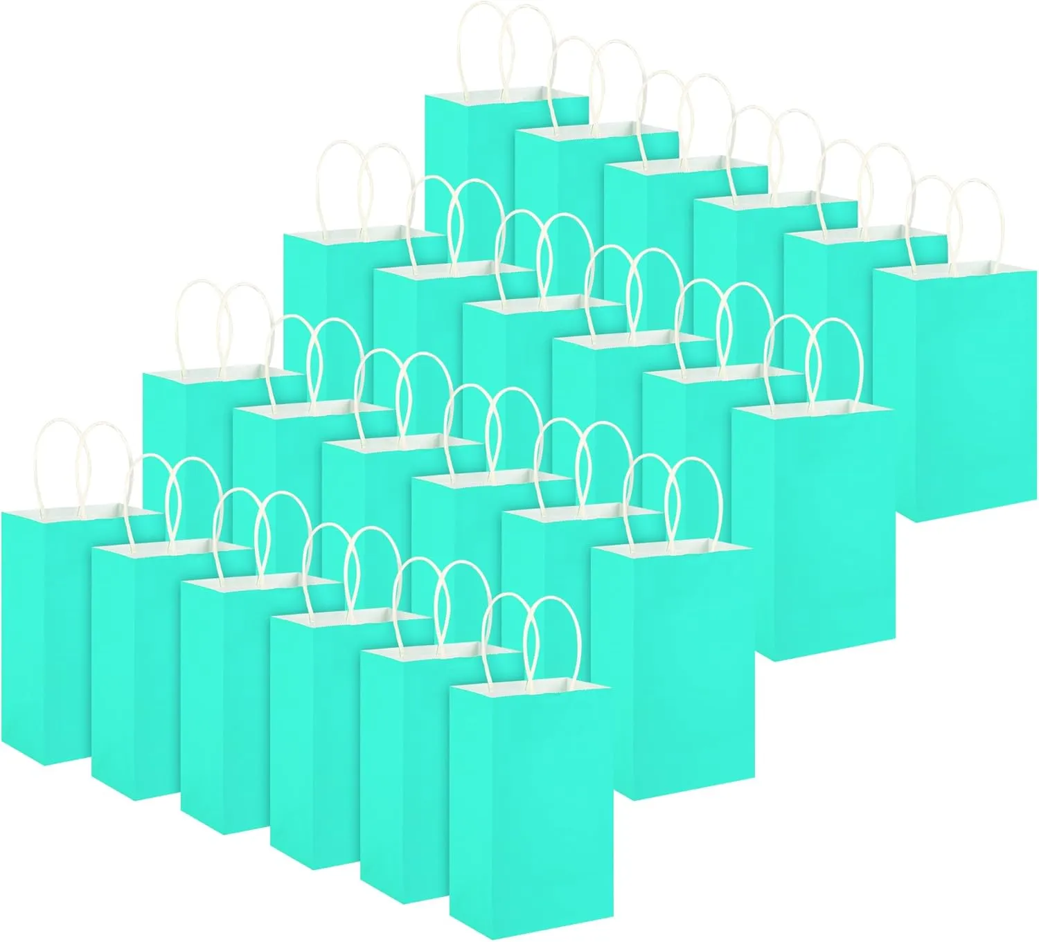 DjinnGlory 100 Pack Small Size Teal Blue Paper Gift Bags with Handles Bulk 9x5.5x3.15 Inch for Holiday Birthday Wedding Baby Shower Party Favors, Business Merchandise Shopping Bags
