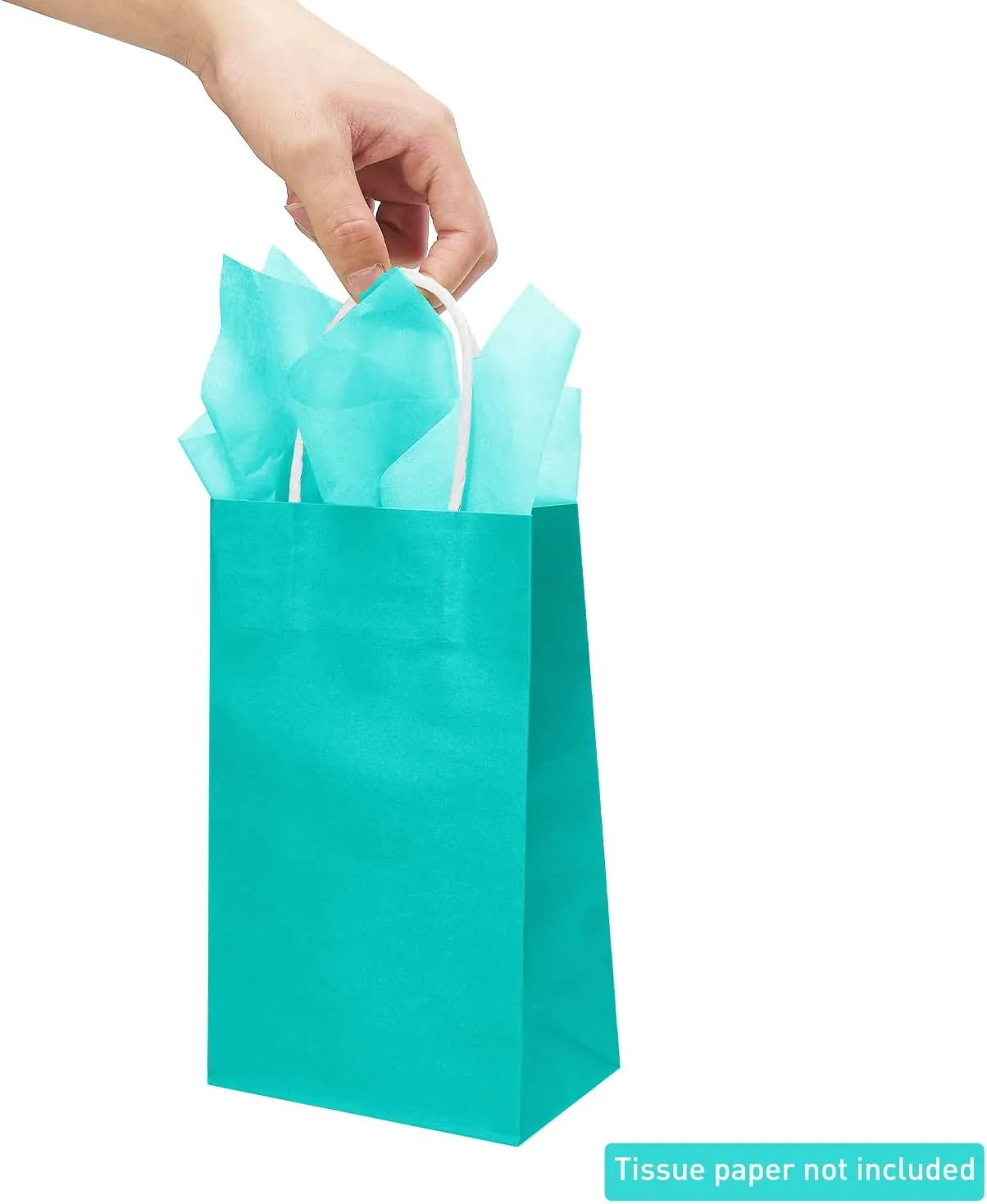 DjinnGlory 100 Pack Small Size Teal Blue Paper Gift Bags with Handles Bulk 9x5.5x3.15 Inch for Holiday Birthday Wedding Baby Shower Party Favors, Business Merchandise Shopping Bags