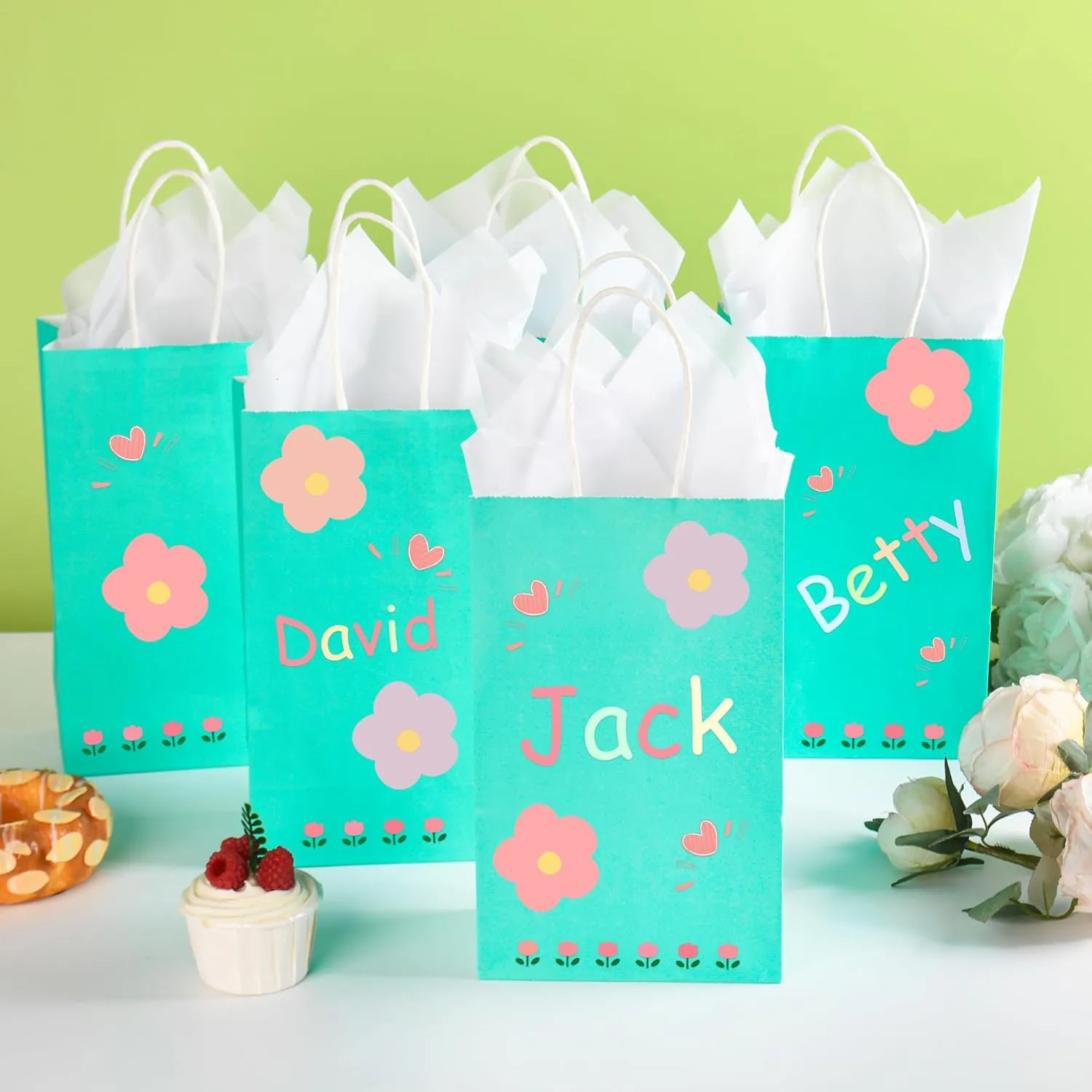 DjinnGlory 100 Pack Small Size Teal Blue Paper Gift Bags with Handles Bulk 9x5.5x3.15 Inch for Holiday Birthday Wedding Baby Shower Party Favors, Business Merchandise Shopping Bags