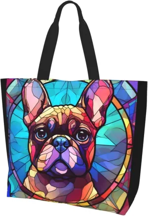 Dog Breed Glass Art Women Shoulder Handbags Reusable Large Capacity Casual Tote Bag