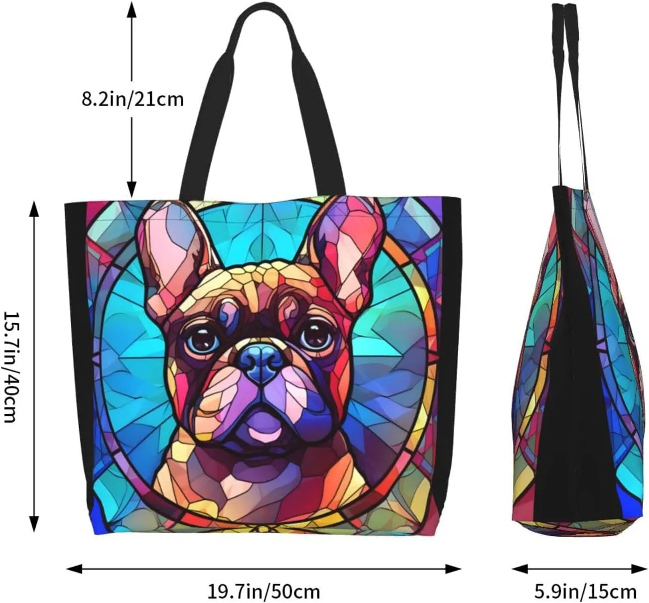 Dog Breed Glass Art Women Shoulder Handbags Reusable Large Capacity Casual Tote Bag