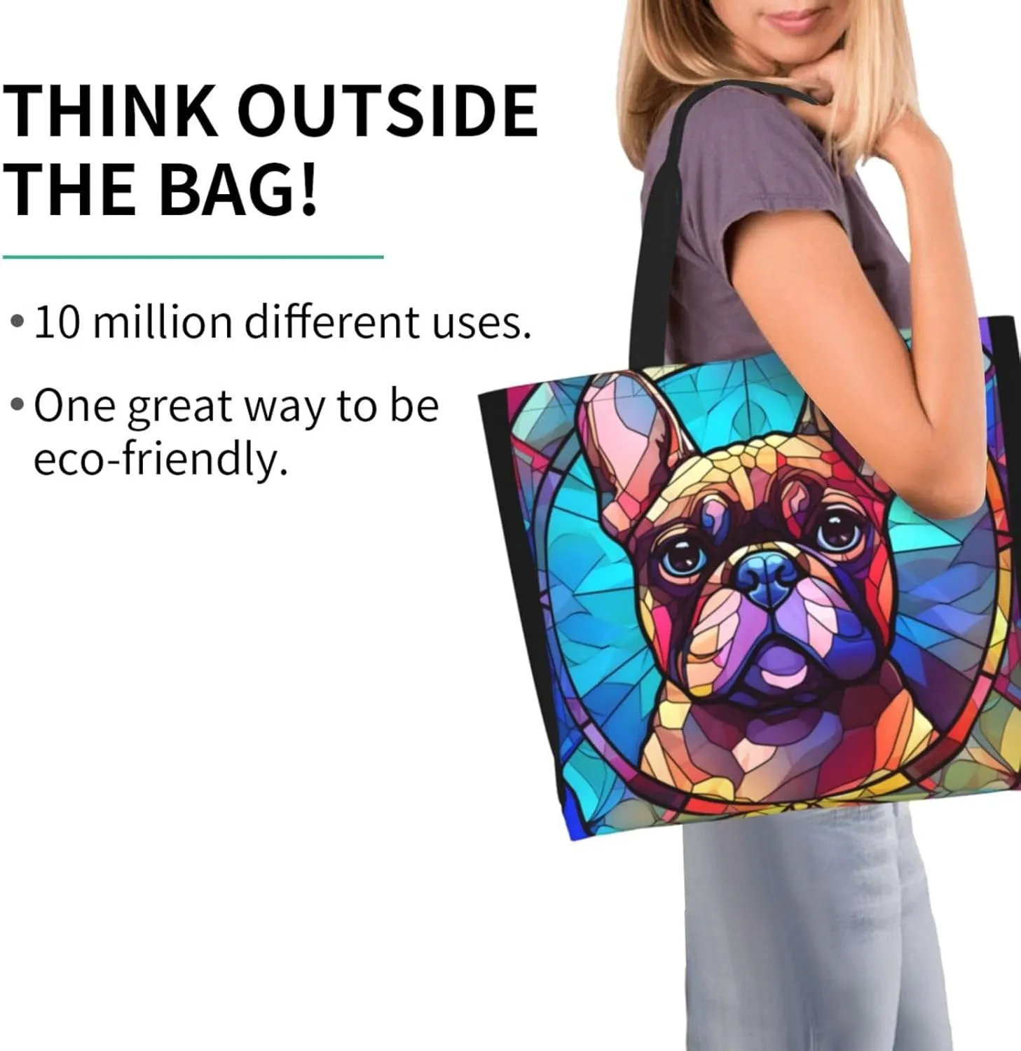Dog Breed Glass Art Women Shoulder Handbags Reusable Large Capacity Casual Tote Bag