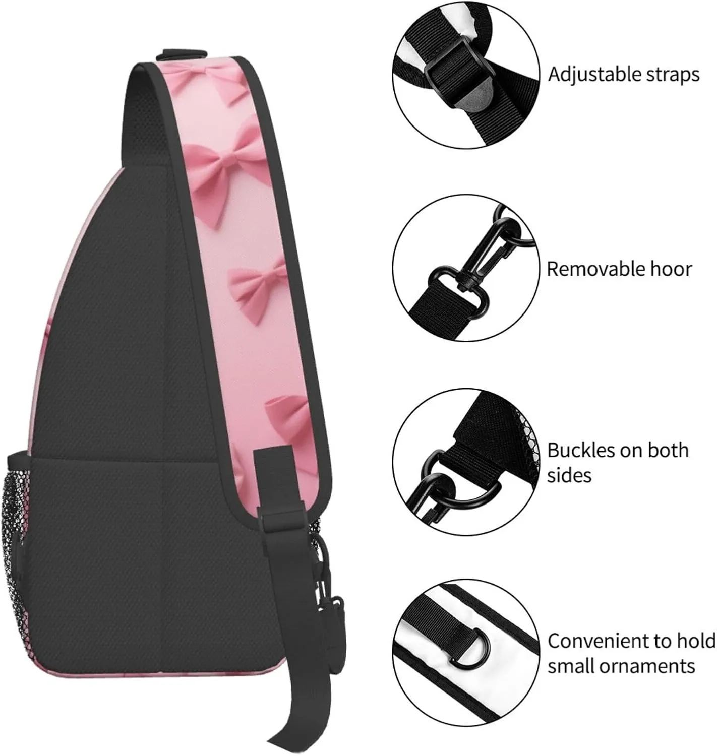 Dog Paw Sling Bag for Women Men Chicken Crossbody Bags Sunflower Chest Bag Gothic Skull Daypack Shoulder Bag Backpack (bow)