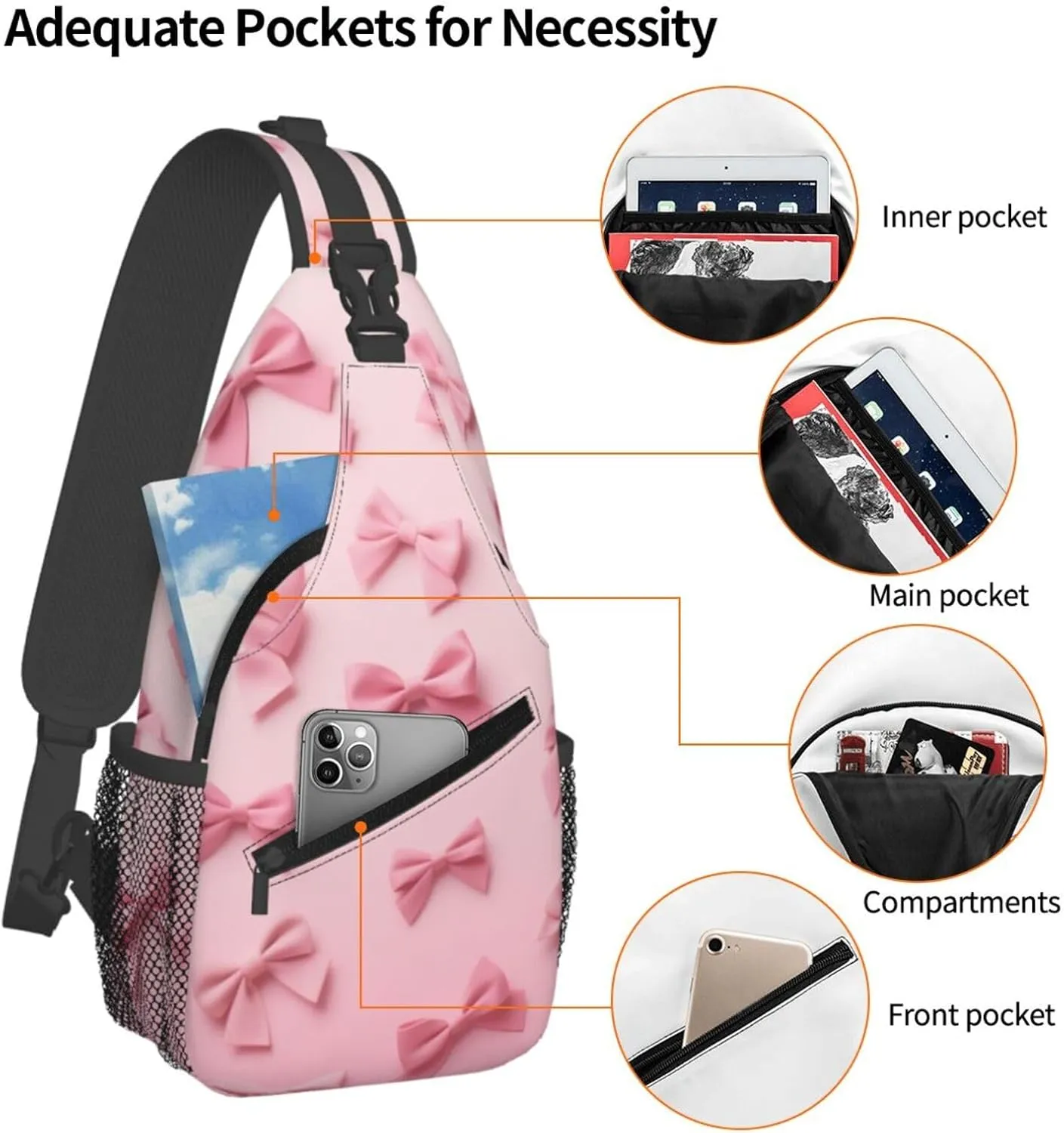 Dog Paw Sling Bag for Women Men Chicken Crossbody Bags Sunflower Chest Bag Gothic Skull Daypack Shoulder Bag Backpack (bow)