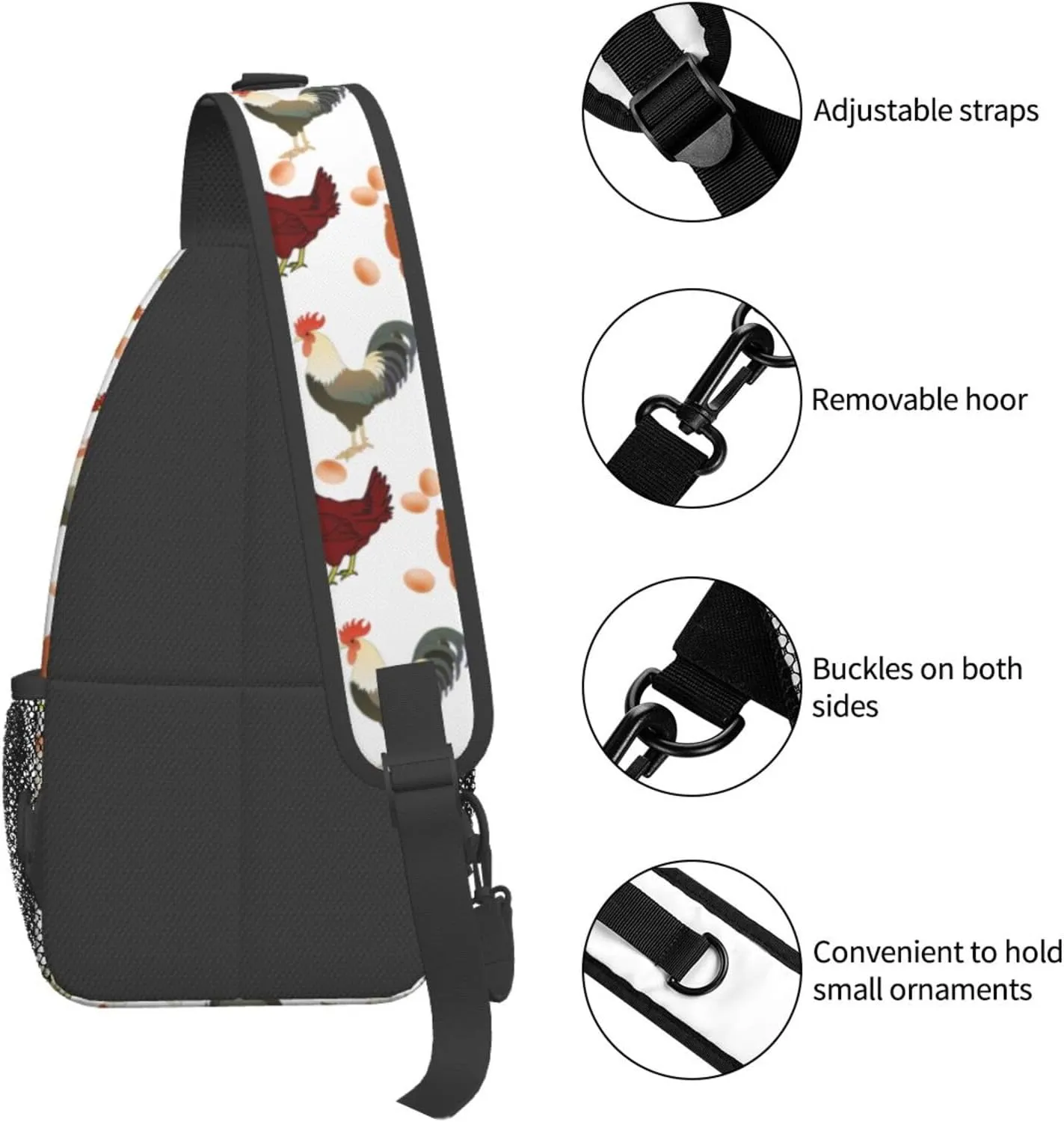 Dog Paw Sling Bag for Women Men Chicken Crossbody Bags Sunflower Chest Bag Gothic Skull Daypack Shoulder Bag Backpack (chicken)