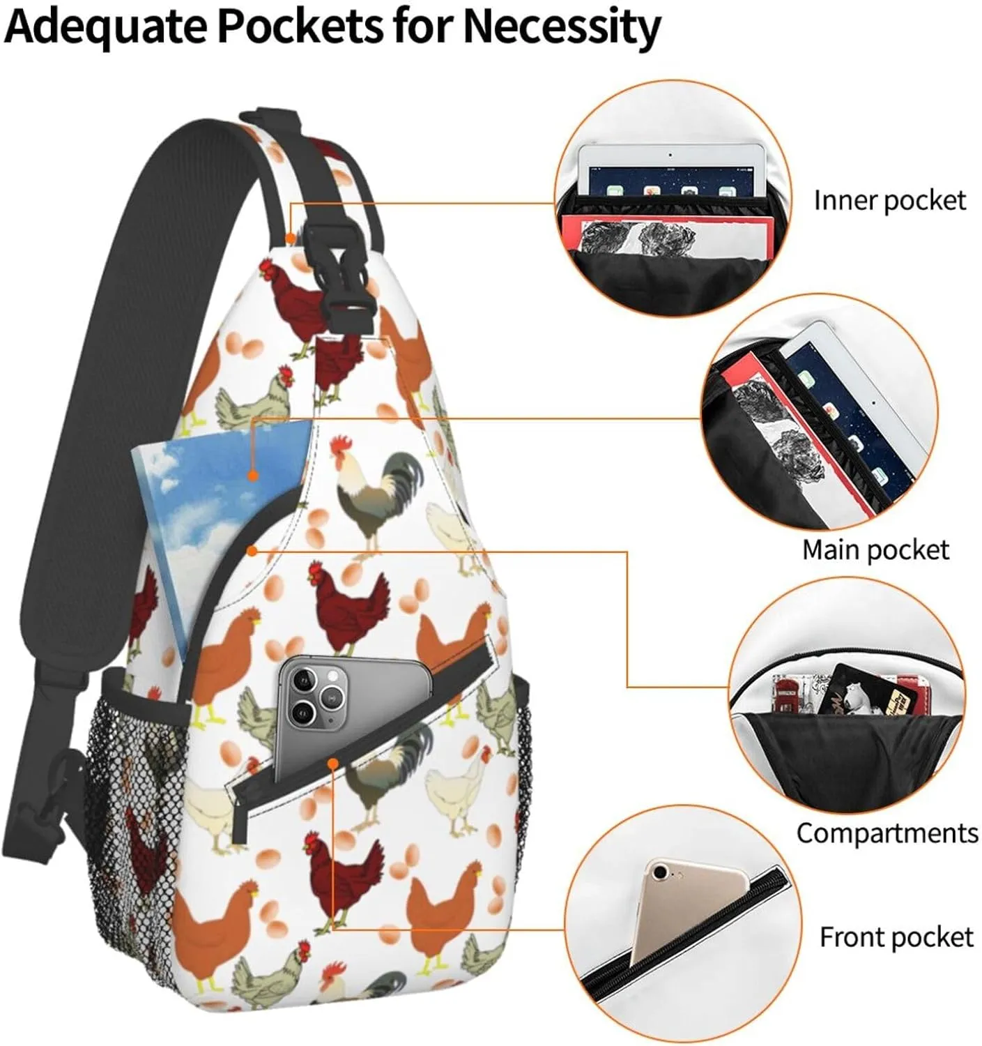 Dog Paw Sling Bag for Women Men Chicken Crossbody Bags Sunflower Chest Bag Gothic Skull Daypack Shoulder Bag Backpack (chicken)