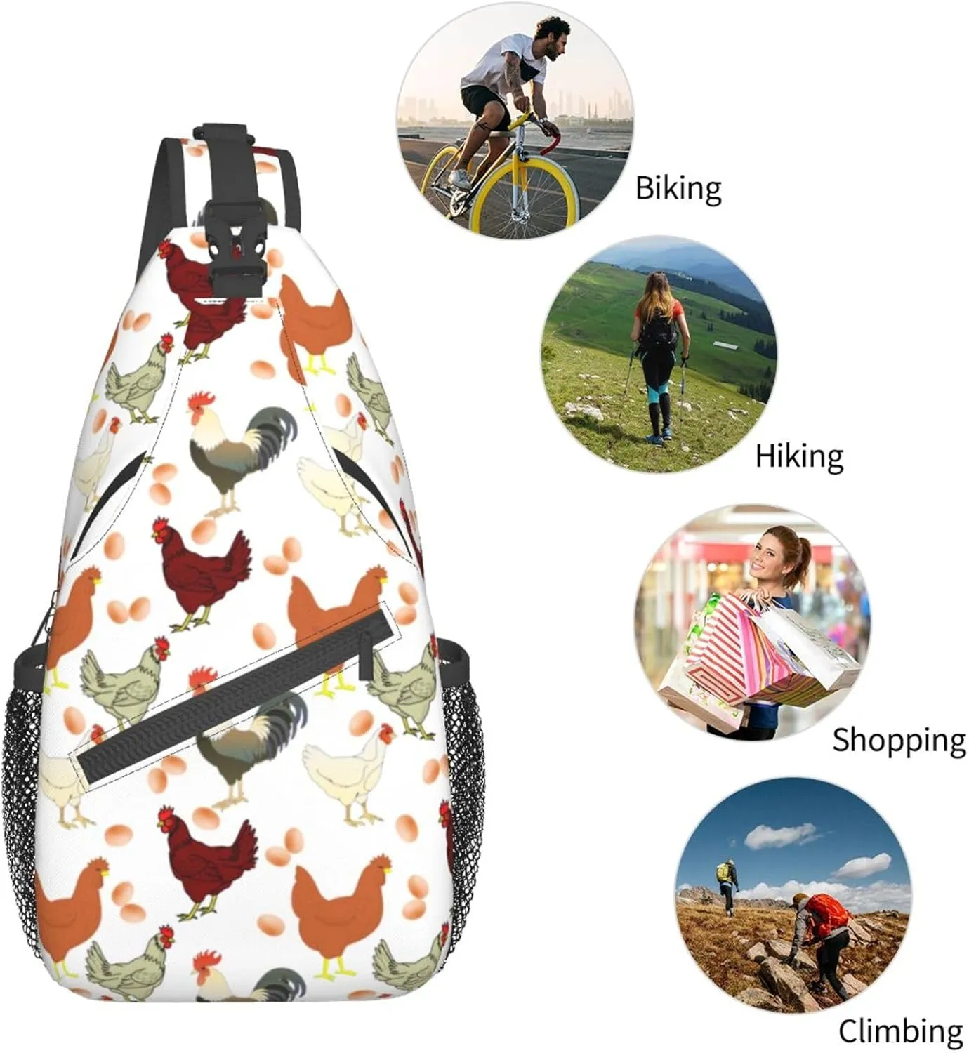 Dog Paw Sling Bag for Women Men Chicken Crossbody Bags Sunflower Chest Bag Gothic Skull Daypack Shoulder Bag Backpack (chicken)